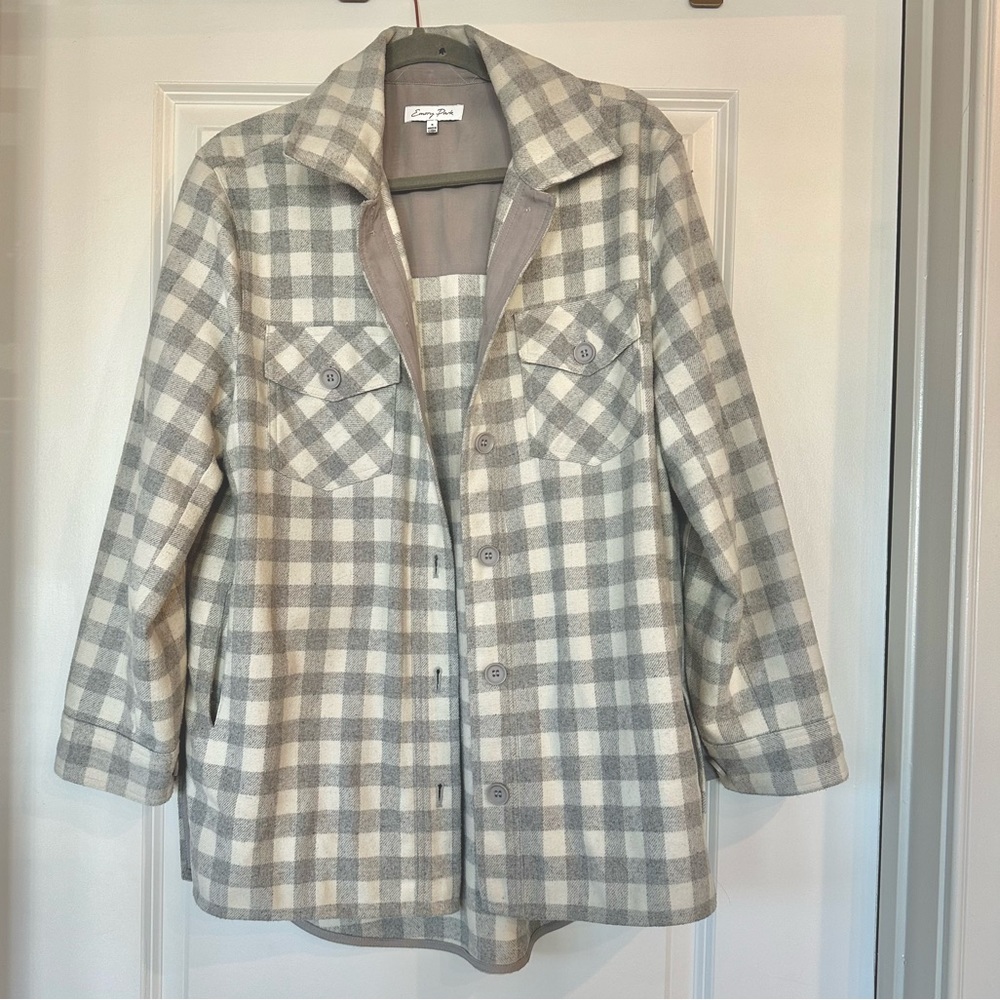 Oversized shacket grey & white plaid jacket